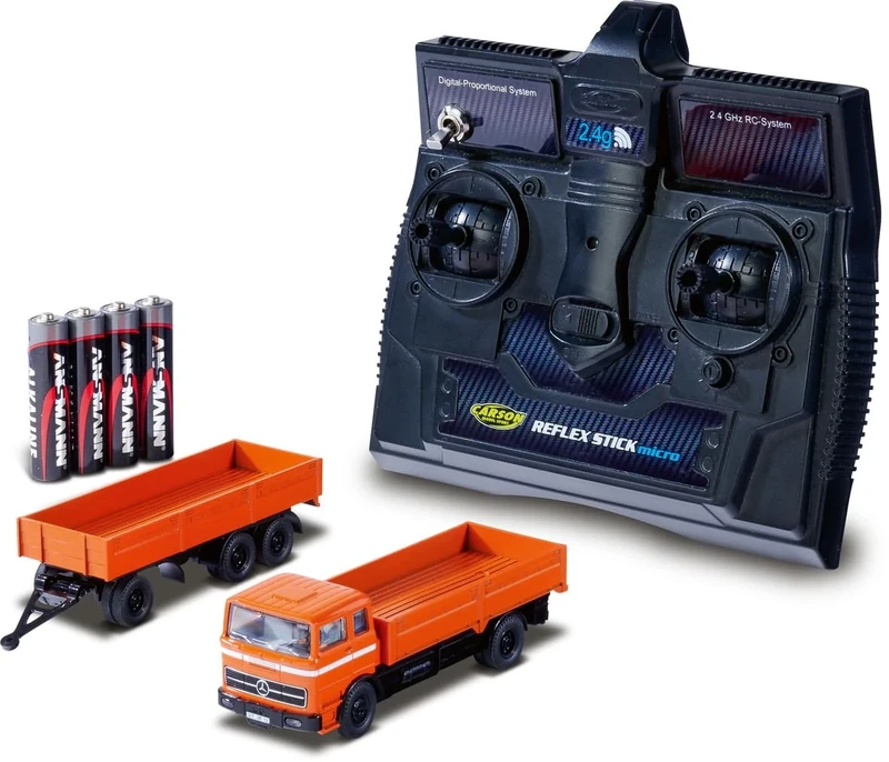 Carson 1:87 MB 1620 Platform with Trailer 100% Orange - Ready-to-Drive Model, RC Car, H0 Car, RC Model, Diorama Vehicle, Remote Controlled Truck, Remote Controlled Truck