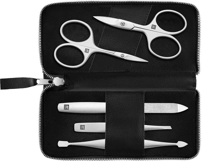 ZWILLING Manicure Pedicure Set 5-Piece Nail Scissors & Nail File, Vegan Apple Leather Case, Black