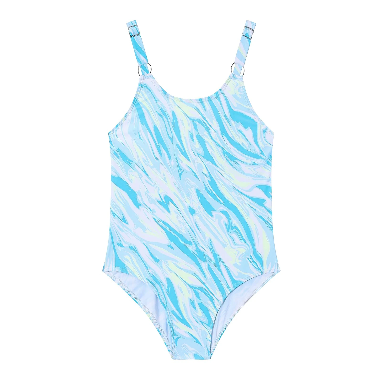 Ewbob Girls One Piece Swimsuit Swimwear Swimming Costume Beach Bathing Suit for Kids Age 5-14 Years(C13-004)-BlueGreen-11-12Y