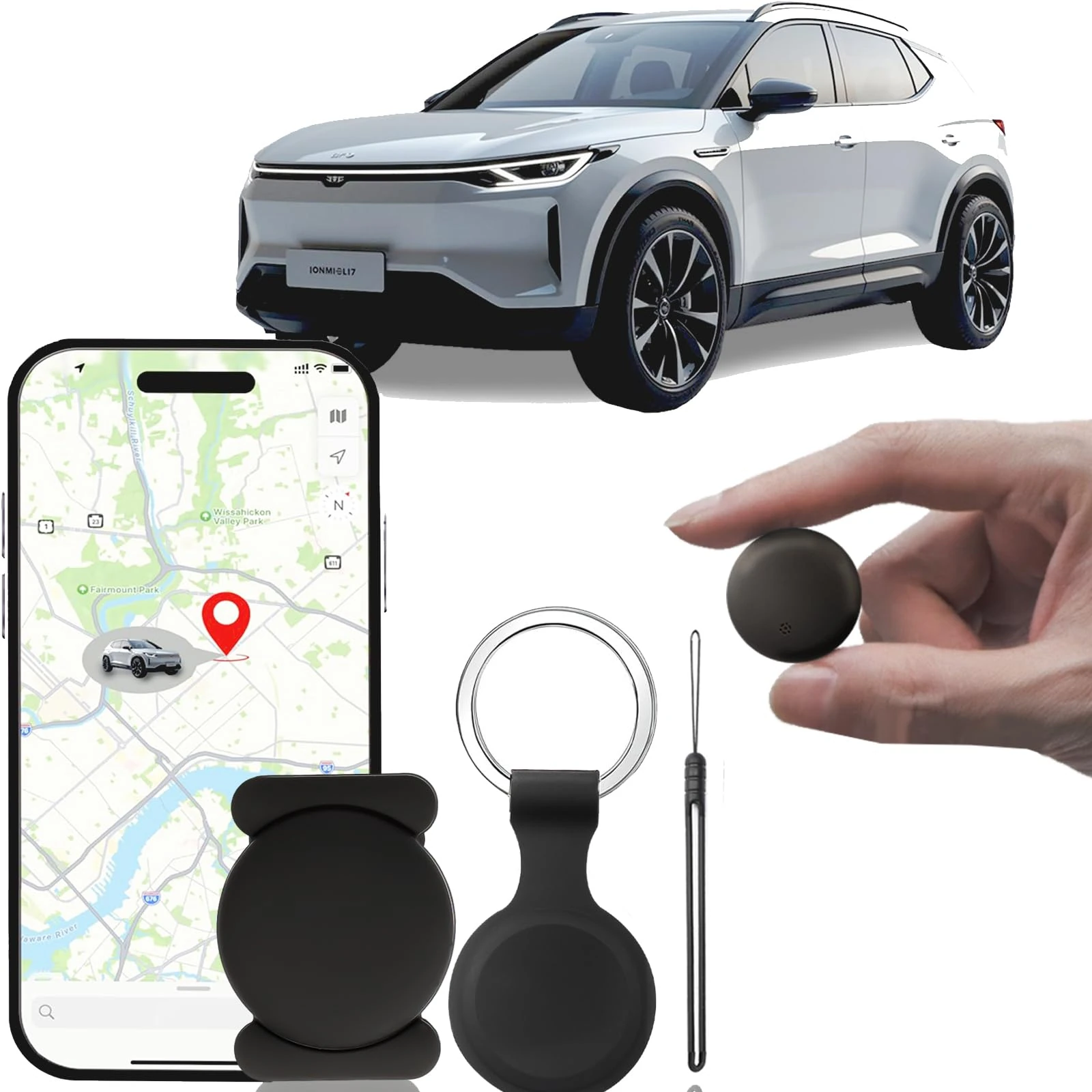 GPS Tracker for Cars (Only Android) Strong Magnetic, No Monthly Fee, Waterproof, 365-Day Battery, Mini & Hidden Vehicle Tracker (Black 1 set)