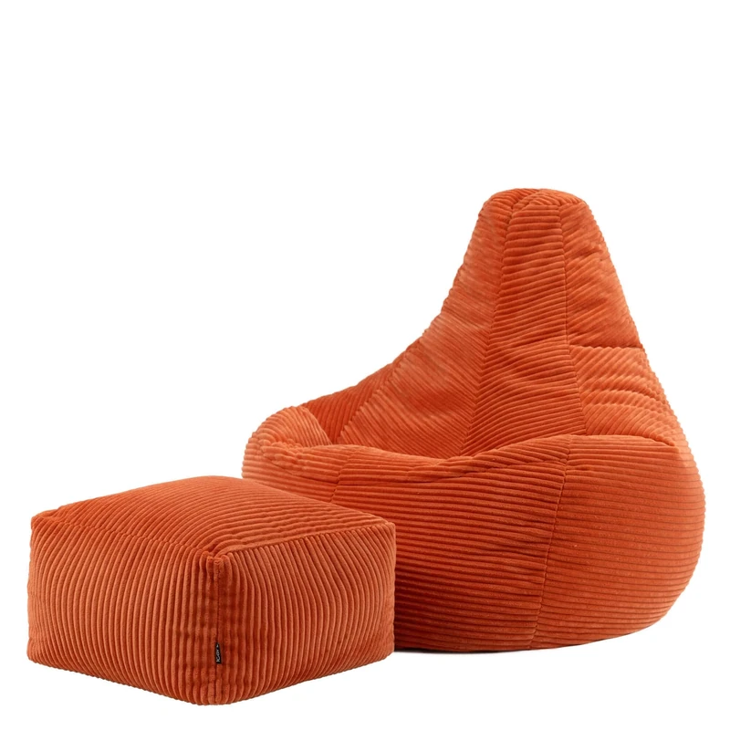 icon Dalton Cord Recliner Bean Bag with Footstool, Orange, Large Adult Bean Bag Chair with Filling Included, Comfy Chair, Living Room Furniture, Bedroom Furniture