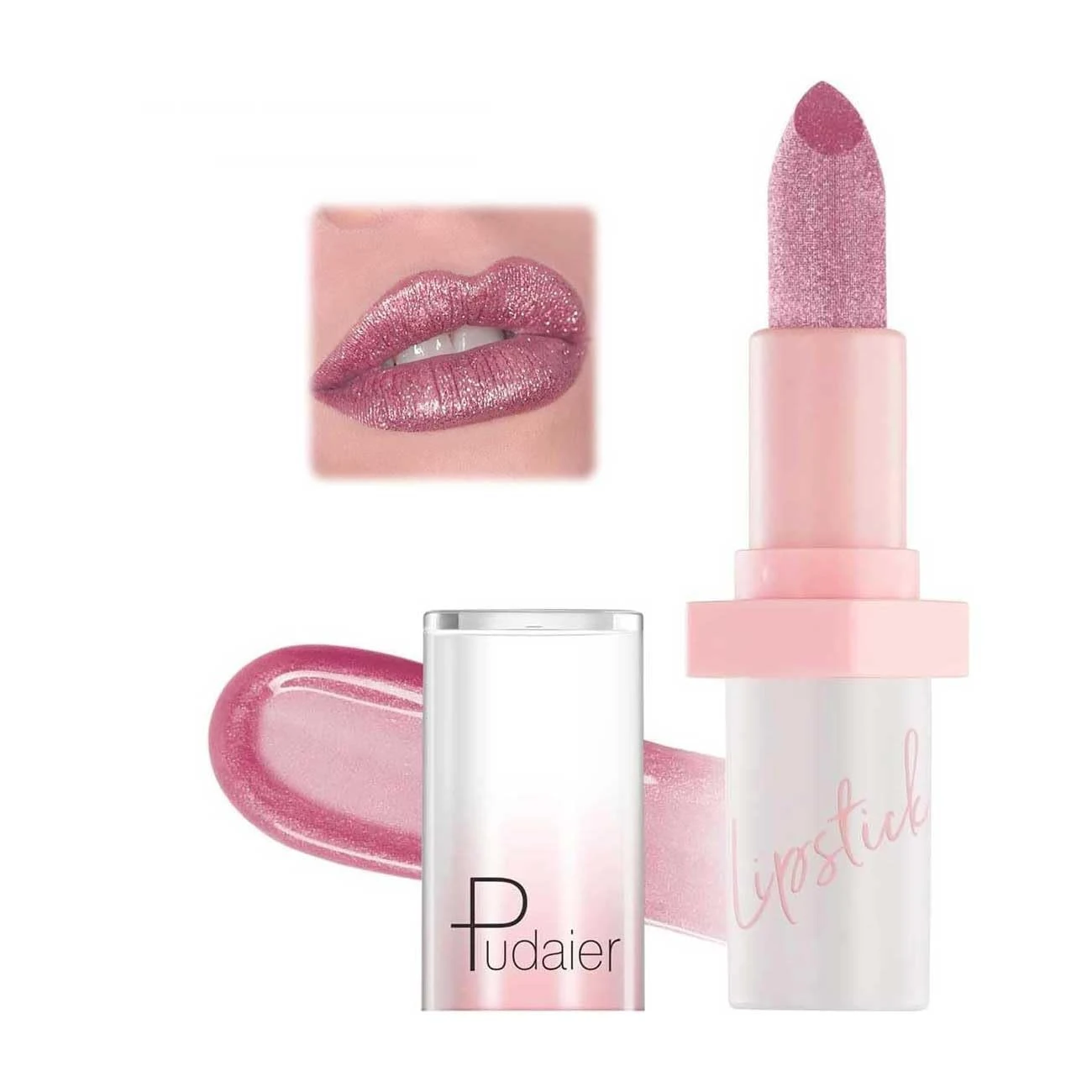 Metallic Pink Frost Glitter Lipstick, Shimmering Light Pink Lip stick, Long-Lasting High Impact Lipcolor, Smooth and Non-Sticky Light Lipstick for Women, Lightweight Lip Makeup Party & Daily Wear
