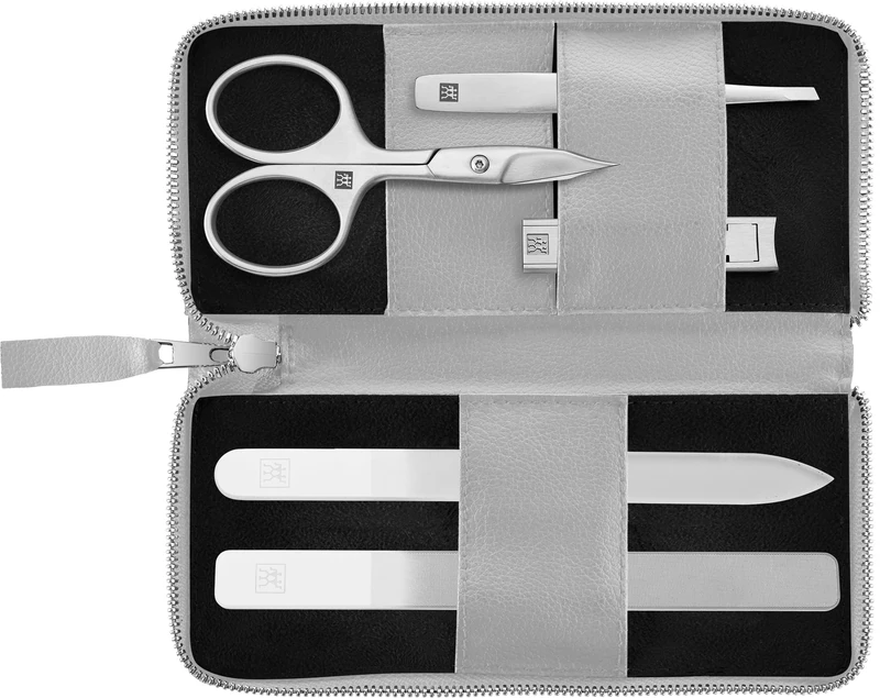 ZWILLING Manicure Pedicure Set 5pcs, Nail Scissors, Vegan Apple Leather Case, Black