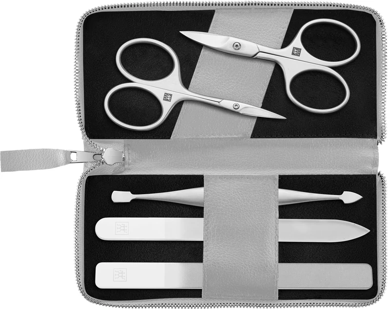 ZWILLING Manicure and Pedicure Set 5-Piece Combination Nail Scissors Vegan Apple Leather Case Grey