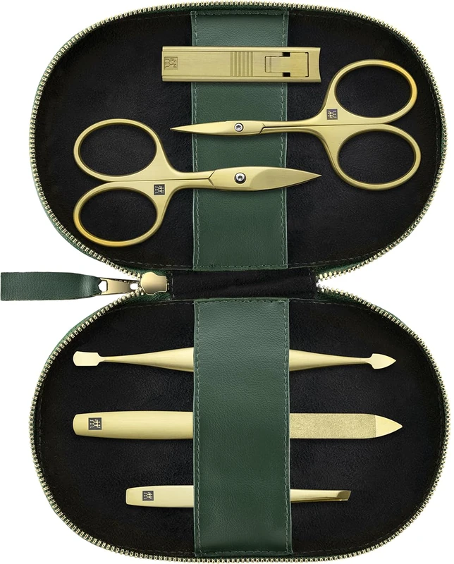 ZWILLING Manicure Pedicure Set 6pcs, Nail Scissors, Vegan Apple Leather Case, Green
