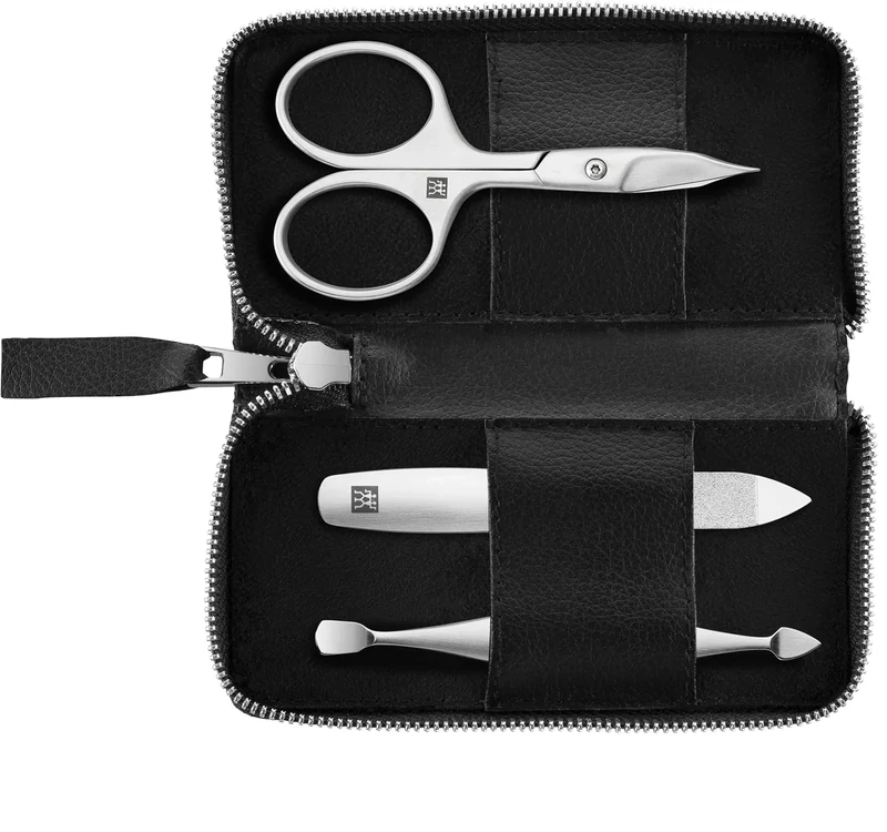ZWILLING Manicure and Pedicure Set 3-Piece with Nail Clippers, Apple Leather Case, Vegan, Black