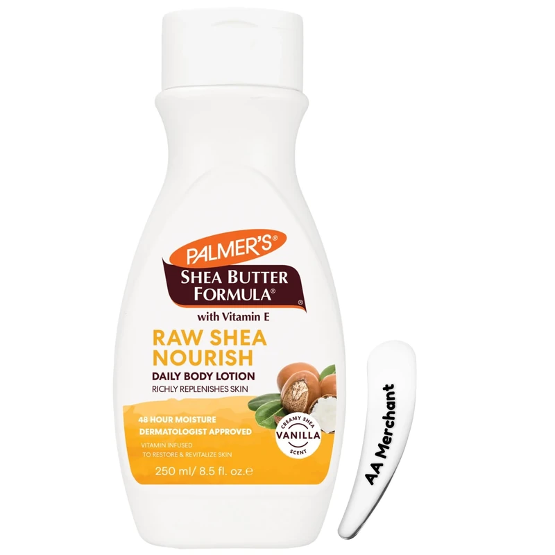 Palmer's Raw Shea Nourish Daily Body Lotion with Vitamin E, Vanilla Scent, 48 Hour Moisture, Dermatologist Approved, 250ml