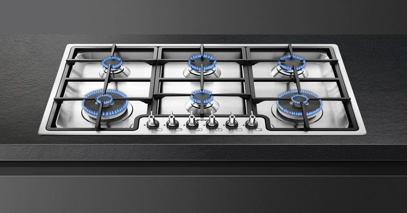 PGF962 Classic 90cm Ultra Low Profile Gas Hob, 6 Burner, Stainless Steel, Professional Design, Cast Iron Pan Supports, Automatic Ignition, Flame Failure Safety, LPG Convertible