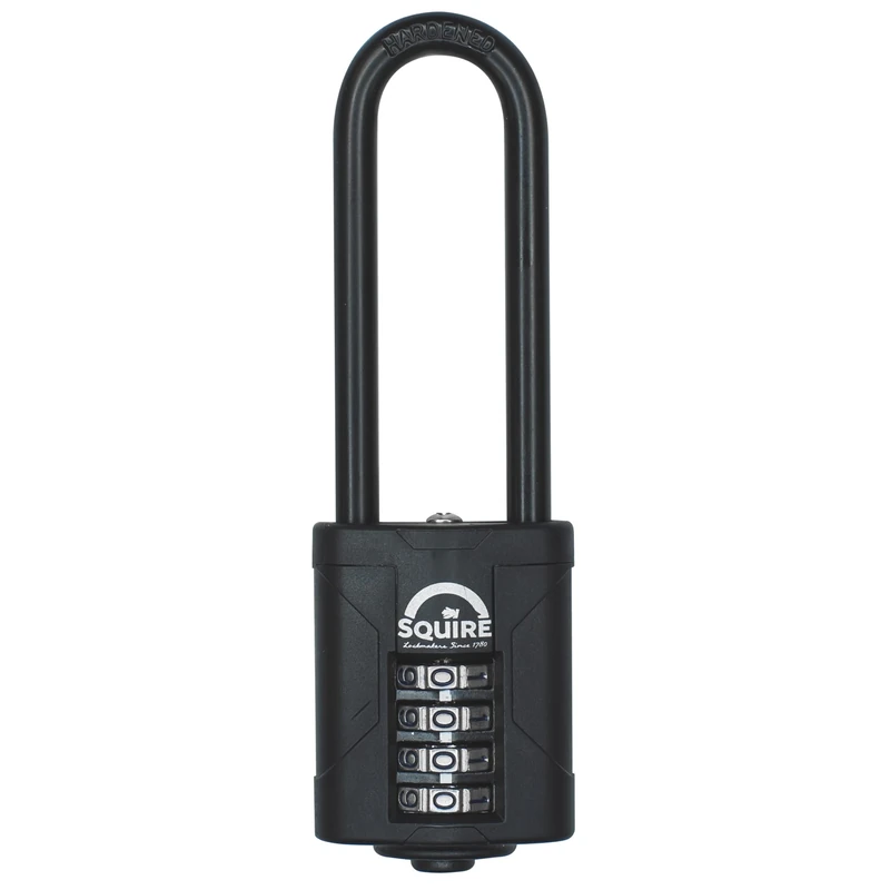 Squire Combination Padlock CP40/2.5 – Long Shackle Combination Padlock (Black) – Re-Codable 4-Digit Push Button Lock – Ideal for Lockers, Travel Cases and Cabinets.