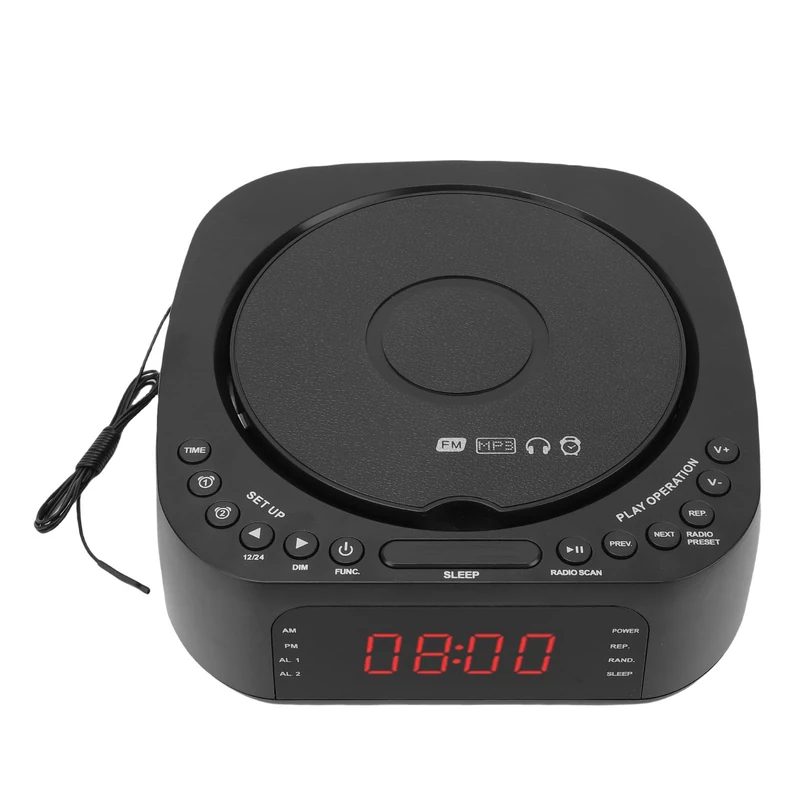 Bewinner CD Player Alarm Clock with Bluetooth, USB Charging,Dimmable Display, Desktop Digital Radio with Remote Control Speaker for Bedroom, Home, Office (GB Plug)