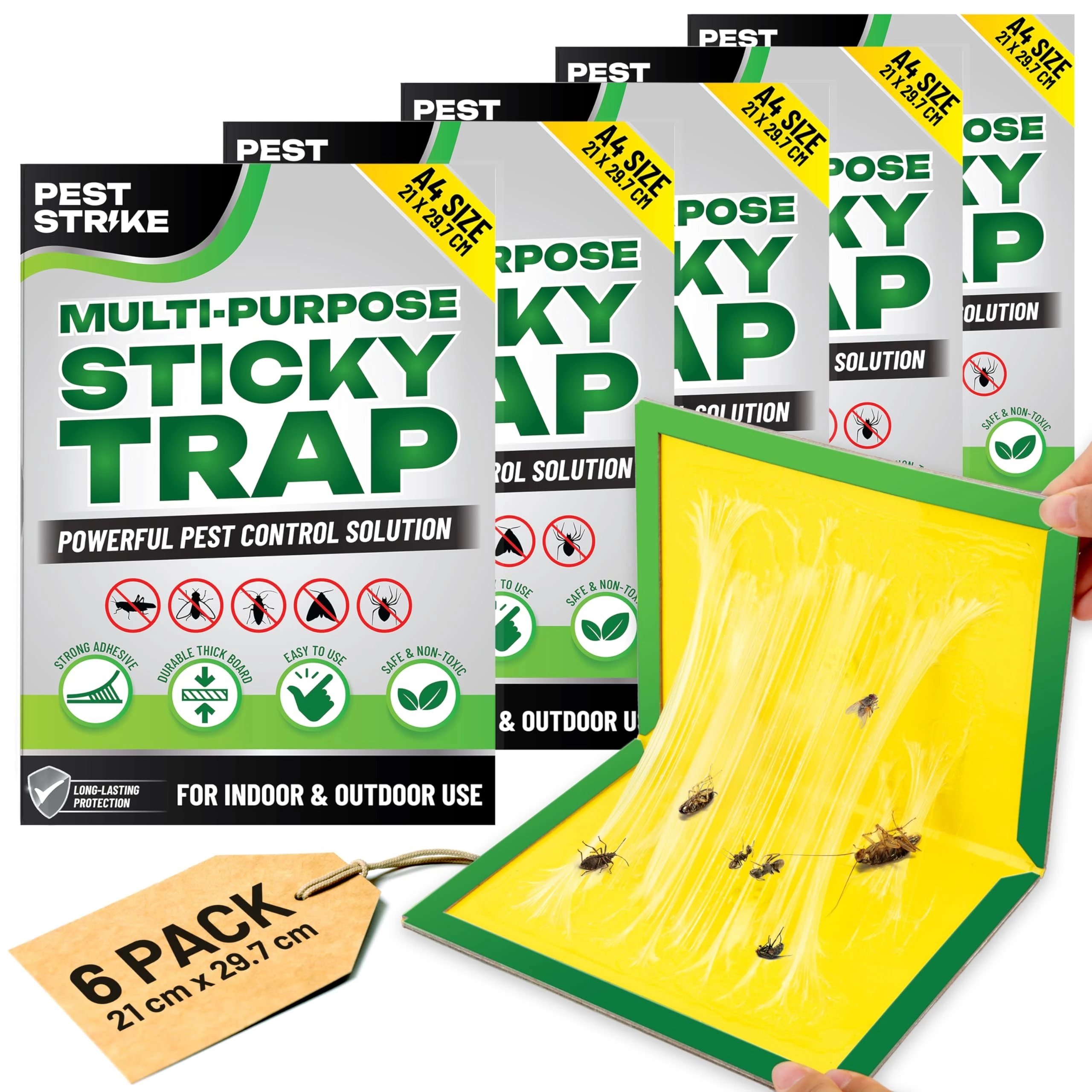 Pest Sticky Pads Trap - Extra Strong Sticky Traps Glue Pads for Multiple Insects for Home, Kitchen, Garden & Garage (6 Pack)