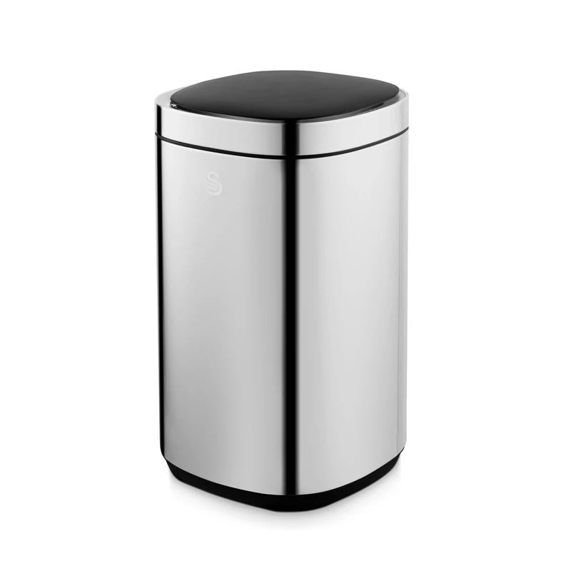 Swan Square Sensor Bin with Hands-Free Opening, Ozone Odour Sterilisation, Liner Retainer Ring, Stainless Steel Body, 30L Capacity