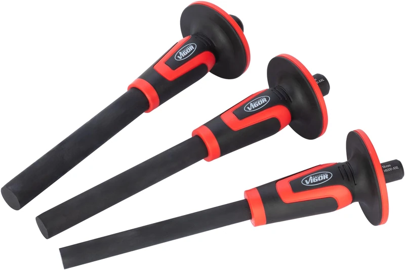 Vigor Pin Punch Set V6200-XXL, 3 Pieces, 18, 22, 25 mm, Hardened Tool Steel, with Hand Protection, for Axles, Shafts, Bolts, Cotter Pins, Pins XXL Format - Image 1