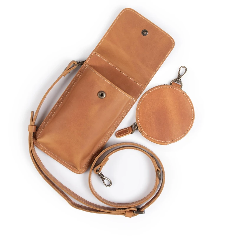 LONDO Genuine Leather Phone Bag Case - Versatile Crossbody Wallet with Credit Card Holder, Coin Pouch & Protective Smartphone Organizer, Camel