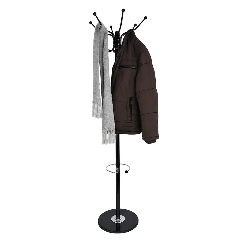 Relaxdays Coat Rack with Marble Base, 16 Hooks, Umbrella Storage, Stable Hallway Organizer, 176.5 x 36.5 x 36.5 cm