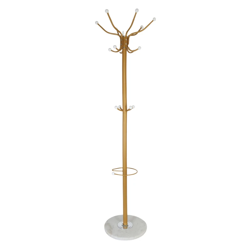 Relaxdays Coat Rack with Marble Base, 16 Hooks & Umbrella Storage, Stable Hallway Organizer, 176.5 x 36.5 x 36.5 cm