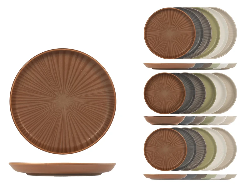 H&H, Set of 18 Stoneware Plates, Universe Nordic, Nordic Design, 6 Tiers 26 cm, 6 Bottoms 20.5 cm, 6 Fruits 20 cm, Terracotta and Assorted Colours