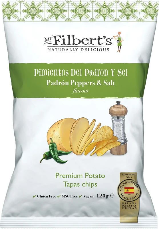 Mr Filberts Padron Peppers & Salt Crisps, 10 x 125g Bags