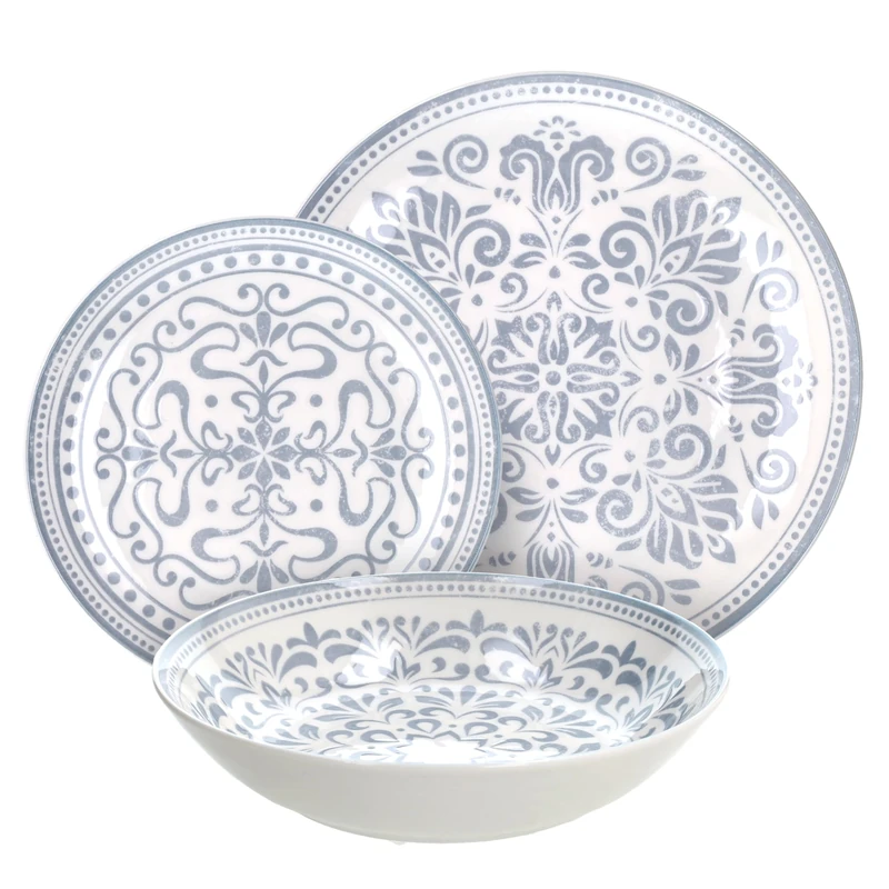 Tognana Arabesque Dinner Service for 6 People 18-Piece Porcelain, Light Blue