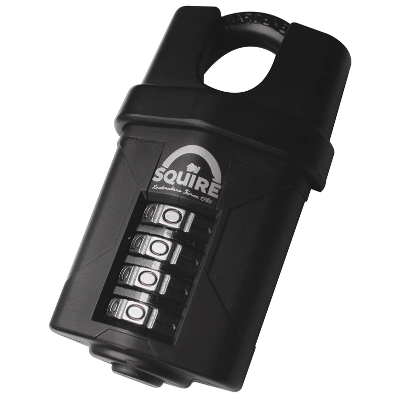 Squire Combination Padlock CP50CS – 50mm Closed Shackle Combination Padlock (Black) – Re-Codable 4-Digit Push Button Lock – Ideal for Storage Cages & Gates