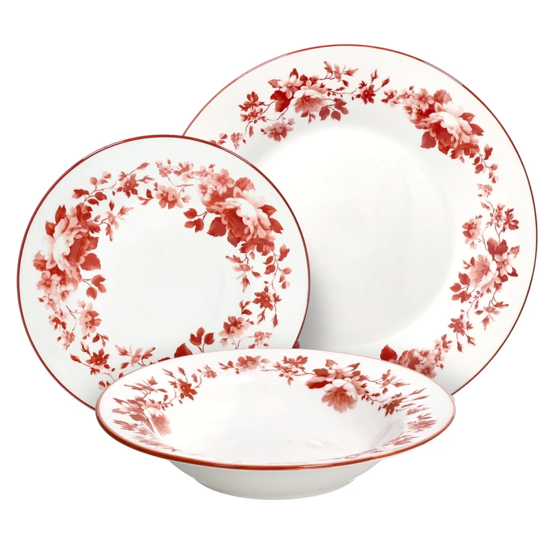 Tognana Charlotte 18-Piece Dinner Set for 6 People, Porcelain, Red