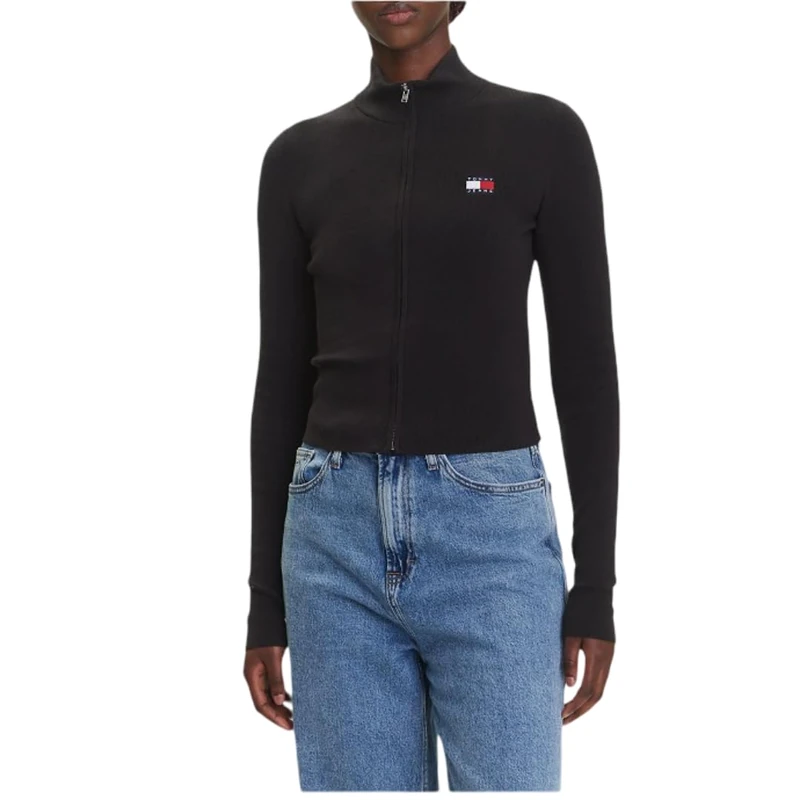 Tommy Jeans Women's Tjw Zip High Neck Cardigan Ext DW0DW20967 Zip Through Hoodie Sweater, Black (Black), XXS