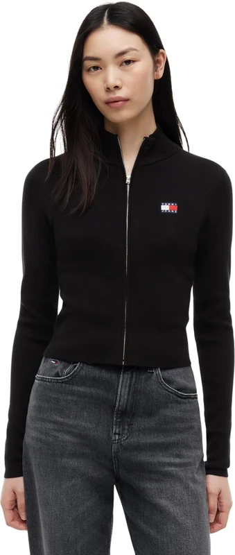 Tommy Jeans Women's Tjw Zip High Neck Cardigan Ext DW0DW20967 Zip Through Hoodie Sweater, Black (Black), L - Image 1