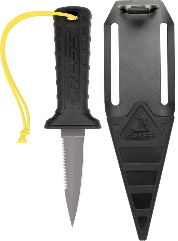 CRESSI Mamba Knife Titanium Alloy - Diving Knife with Slim, Pointed Design, 7 cm Double Edged Smooth/Serrated Blade in Titanium Alloy, Sheath with Safety Lanyard/Lock