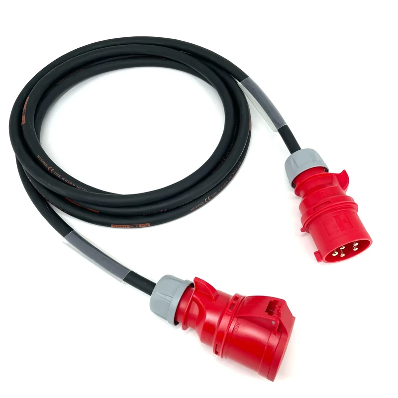 32 Amp 5 Pin 400V Three Phase Extension Lead - PCE Red - 4mm² Heavy Duty Industrial H07RN-F Rubber Cable - 32A 3PH HO7 (5 Metre)