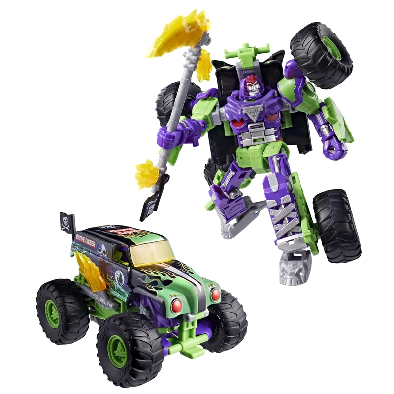 Transformers Collaborative x Monster Jam Grave Digger (Grim), Leader Class 23.5 cm Robot Action Figure Converts to Monster Truck, Car Toys for Ages 8+