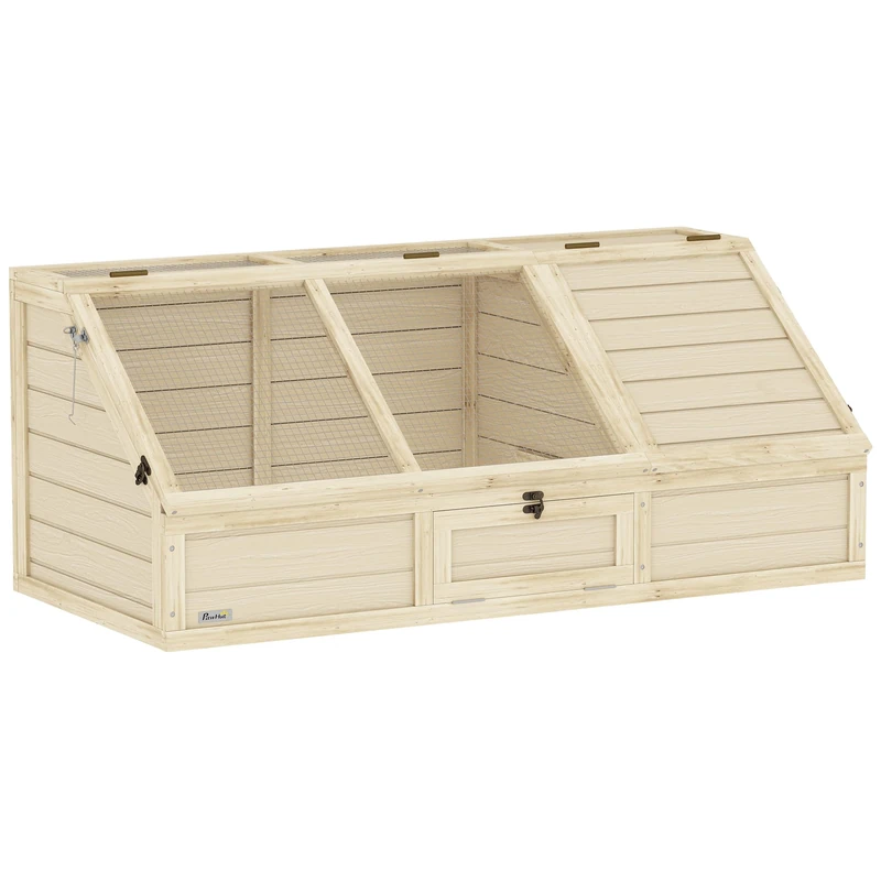 PawHut Wooden Turtle House Turtle Enclosure with Two Main Houses, Hinged Top, Key Reptile Cage for Amphibians, Indoors, Outdoors, 120 x 55 x 50 cm, Natural