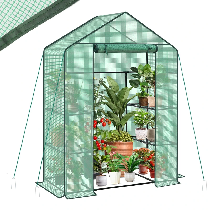 Sekey Greenhouse 200 x 145 x 75 cm, Stable Foil Greenhouse, Balcony Greenhouse with 4 Shelves for Optimal Plant Growth, Green, XL