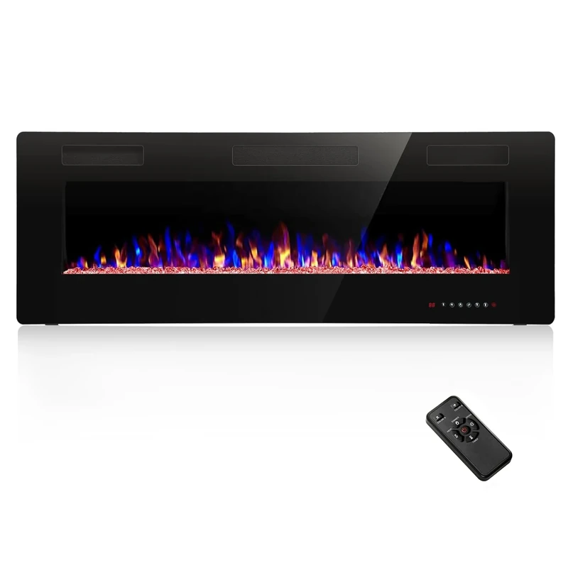 R.W.FLAME 50"/ 127CM Recessed and Wall Mounted Electric Fireplace with Realistic & Adjustable Flame, 750/1500W Ultra-Thin Fireplace Heater with Remote Control, Linear Fireplace for Living Room