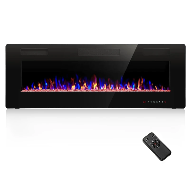 R.W.FLAME 60"/ 152CM Recessed and Wall Mounted Electric Fireplace with Realistic & Adjustable Flame, 750/1500W Ultra-Thin Fireplace Heater with Remote Control, Linear Fireplace for Living Room