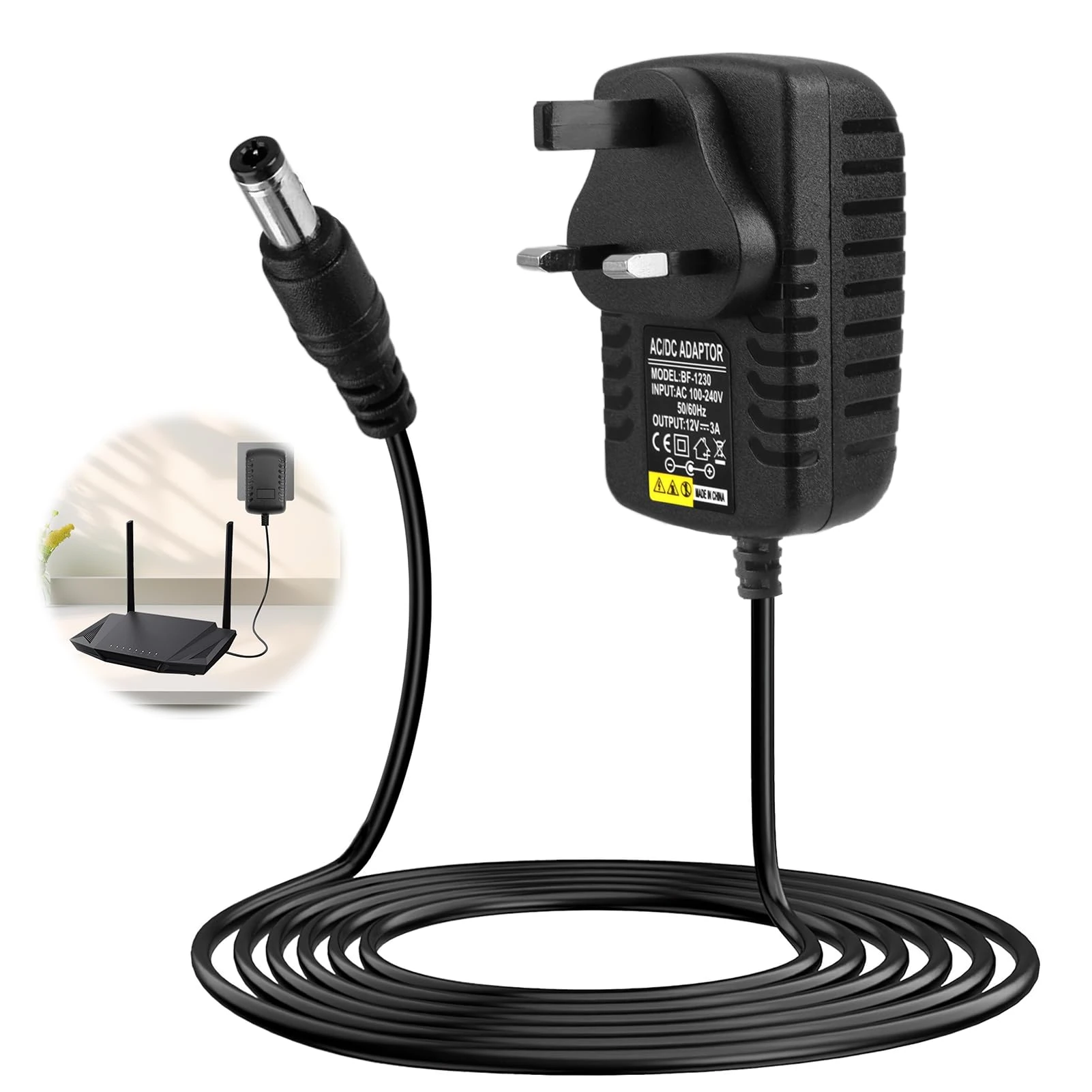 12V 3A Power Supply Adaptor, AC/DC Adapter 100-240V 50/60Hz to DC Converter, Switching Adapter with 5.5mmx2.5mm Plug for Routers LED Strip Lights Yamaha Keyboard CCTV Cameras (3Amp)