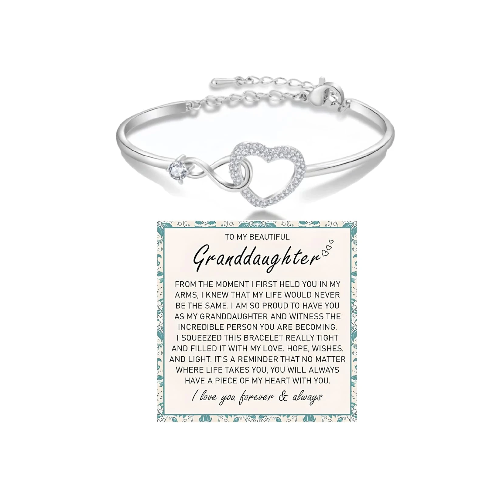 DivaGlamz To My Granddaughter Forever Connected Bracelet, Infinity Forever Love Heart Bracelets You Are Always In Mine From Grandmother Cubic Zirconia Adjustable Birthday Gift Jewelry, L, Copper, no