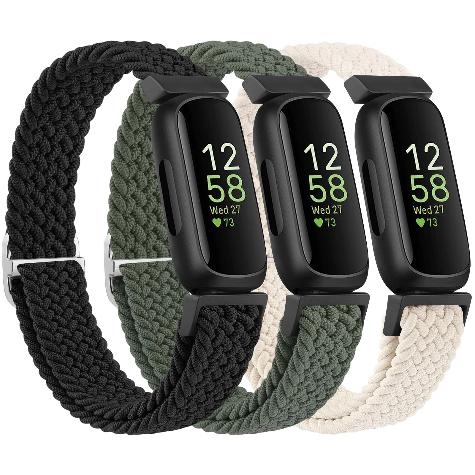 Oumida 3 Pack Elastic Solo Loop for Fitbit Inspire 3 Straps & Fitbit Inspire 2/HR Straps for Women/Men Women Men, Adjustable Stretchy Braided Sport Replacement Wristbands
