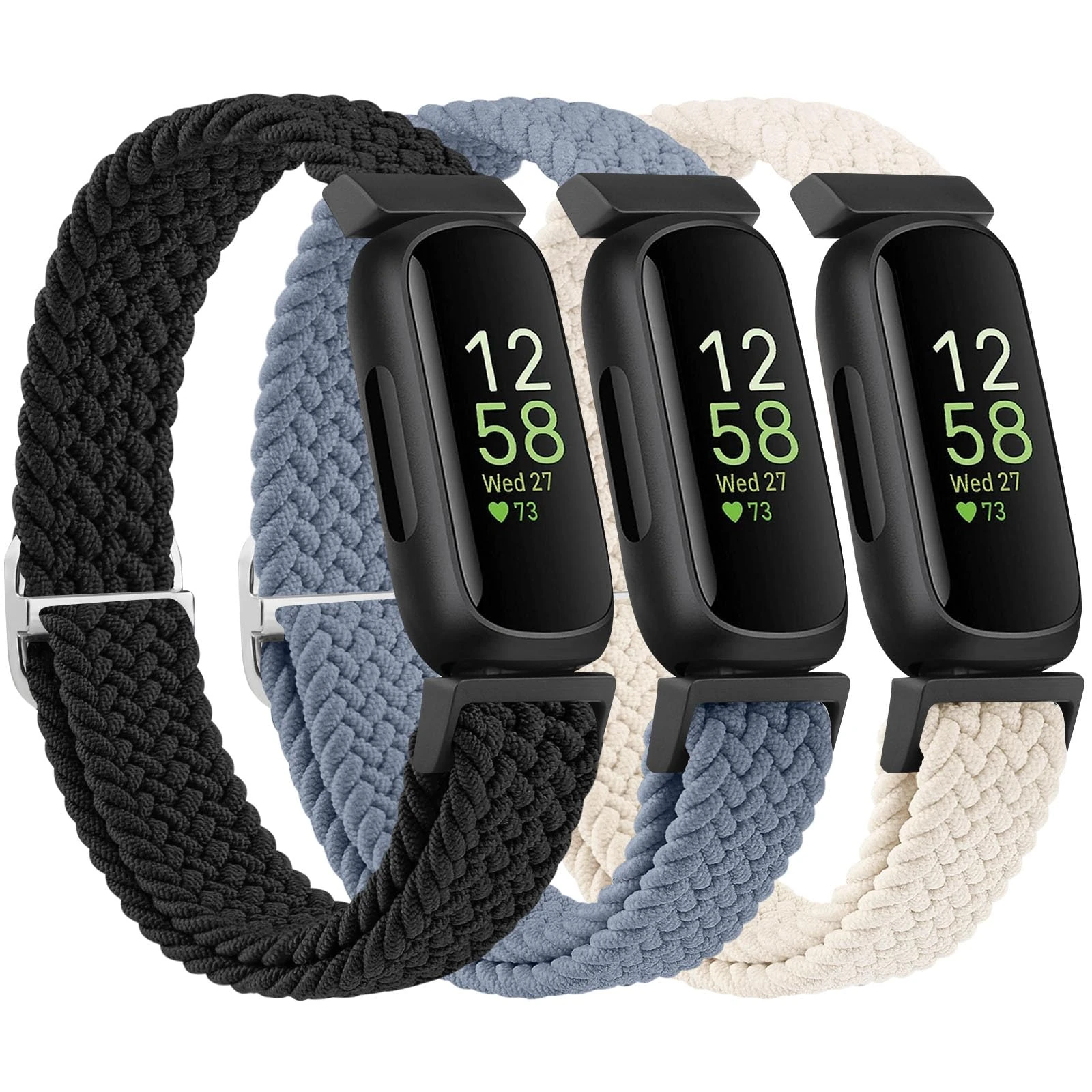 Oumida 3 Pack Elastic Solo Loop for Fitbit Inspire 3 Straps & Fitbit Inspire 2/HR Straps for Women/Men Women Men, Adjustable Stretchy Braided Sport Replacement Wristbands