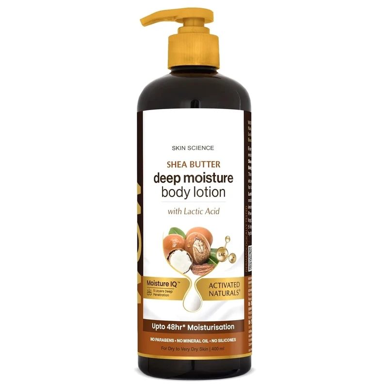 Skin Science Shea Butter With Lactic Acid Body Lotion | Hydrates Very Dry Skin | Long Lasting 48 hrs Moisturization | Smoothens Rough, Flaky Skin | Calms Itchy Skin - 400ml