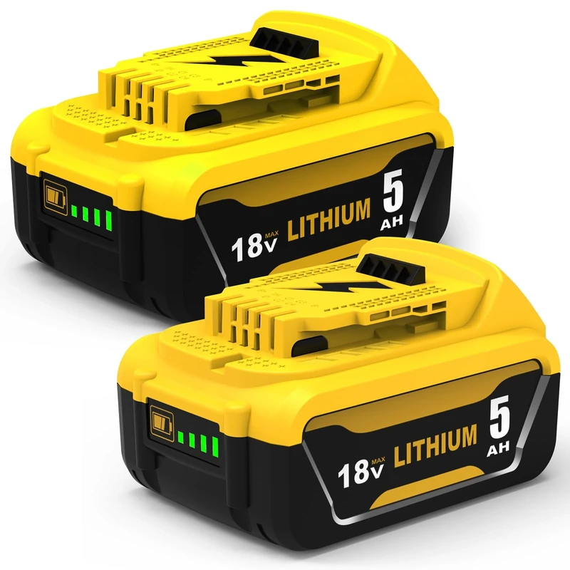 Goodexo 2X DCB184 for dewalt Battery 18V 5.0Ah DCB184 DCB182 DCB181 DCB180 Compatible for dewalt 18V Battery DCB201 DCB200 DCB204 with LED Indicator (black yellow)