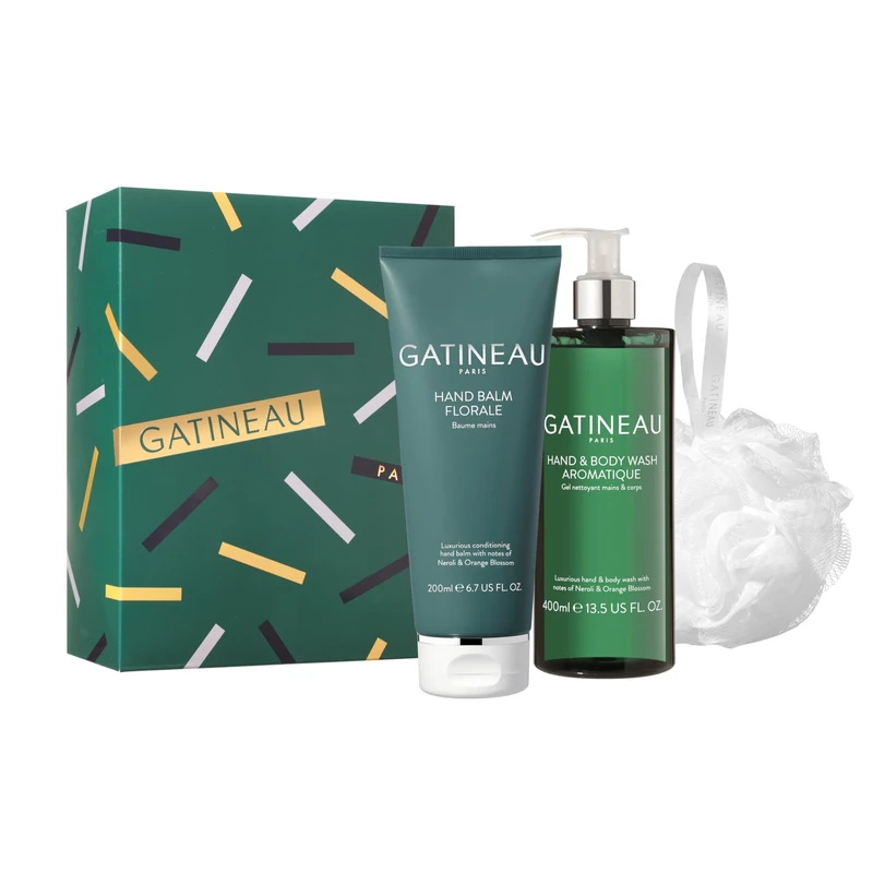 Gatineau - Luxe Hand & Body Duo Gift Skincare Set - Uplifting Hand & Body Wash, Hand Balm + Shower Puff - Image 1