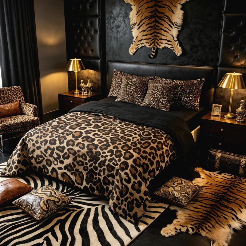 Erosebridal Leopard Print 7 Piece Bedding Set Queen Cheetah Decor Comforter Set with Sheets Geometric Modern Bed in A Bag African Safari Animal Bed Sets with 2 Pillowcases, 2 Throw Pillow Covers