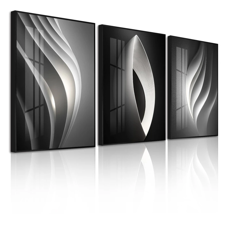 Large Frame Modern Abstarct Wall Art for Living Room, Modern Bright Style 3 Piece Canvas wall art painting, White Blue Yellow Grey Wall Art Artfully Matching for Bedroom, Home, Hotel, Office 24x36IN
