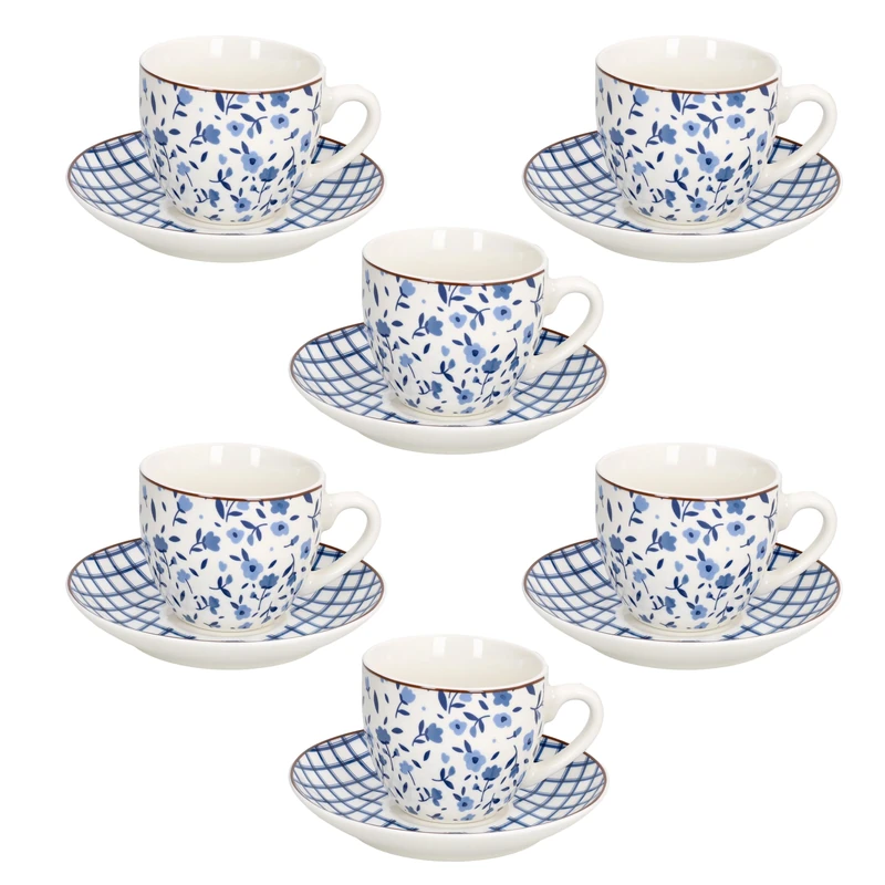 Tognana, Pack of 6 Tea Cups with Plate CC 200 Cottage, New Bone China, Blue