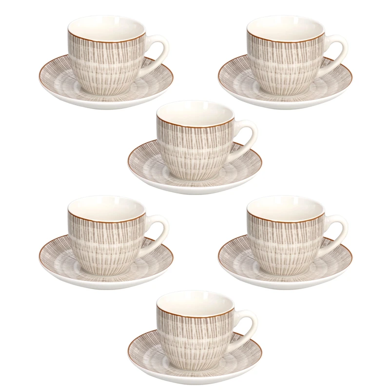 Tognana, Pack of 6 Tea Cups with Plate CC 200 Virtuo Beige, New Bone China, Beige