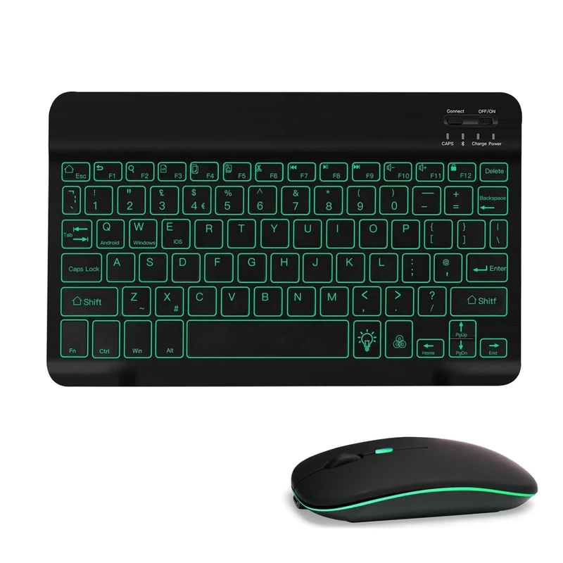XOKUWU Bluetooth Backlight Keyboard and Mouse Set, UK Layout, Ultra-Slim Tablet Backlight Keyboard with with Mouse Combos for iPad/Samsung/Xiaomi/Android/Windows/Laptops/Tablets/Phones, Black
