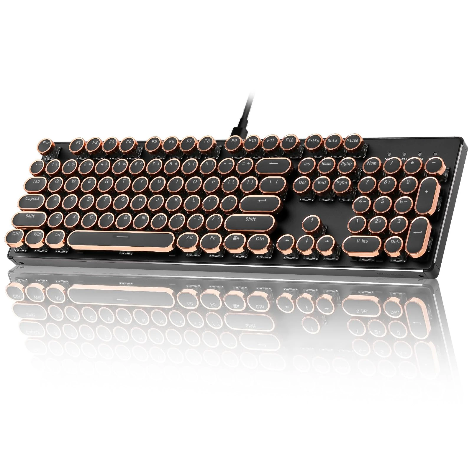 YUNZII QL108 Typewriter Style Mechanical Gaming Keyboard，Full Size Hot Swappable RGB Backlit Keyboards, Metal Panel Retro Punk Round Keycaps，USB Wired Computer Keyboard (Black, Onyx Gray Switch)