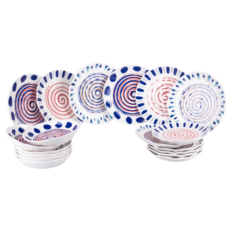 Sahara 18-Piece Ceramic Dinner Set with 6 Places in 3 Different Designs - Image 1