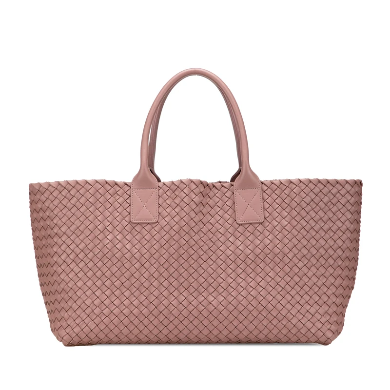 Bottega Veneta Pre-Loved Medium Lambskin Intreccio Cabat Tote