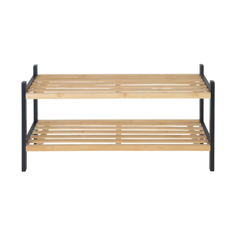 Relaxdays shoe rack, 2 tiers, H x W x D: approx. 33x70x26cm, bamboo & wood, shoe storage, modern, natural/black
